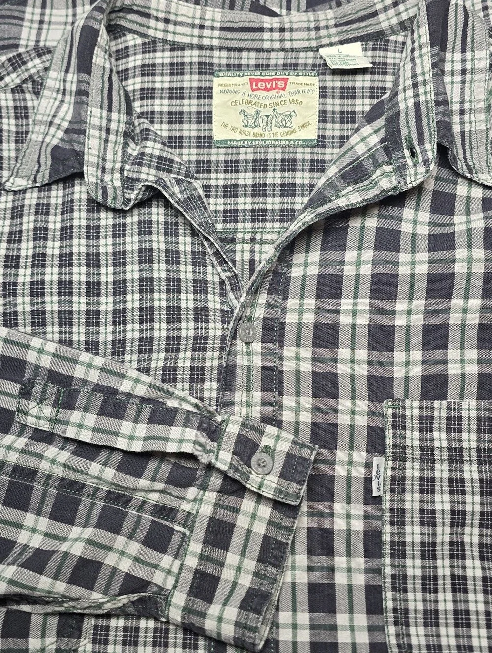 Levi's Patchwork Plaid Shirt Mens Large L Flannel Button Up Long Sleeve Vintage